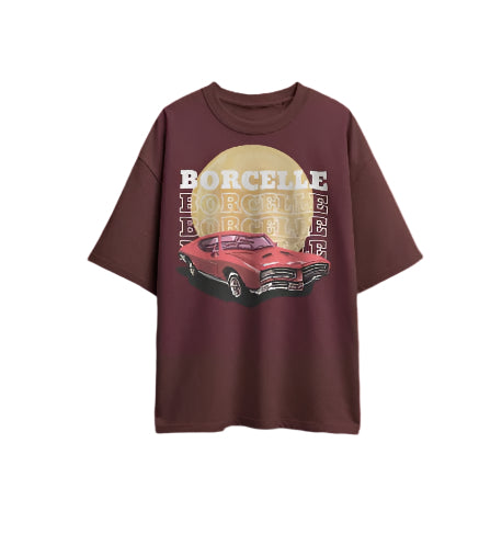 Unique Wear Clothing – Borcelle Retro Muscle Car Oversized T-Shirt – Maroon Colour