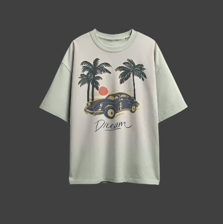 Unique Wear Clothing – Dream Vintage Car Oversized T-Shirt – Pastel Green Colour