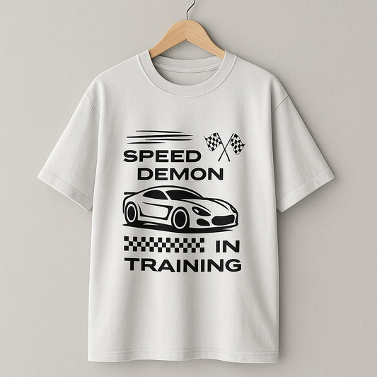 Unique Wear Clothing – Speed Demon in Training Oversized T-Shirt – White Colour