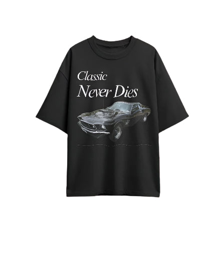 Unique Wear Clothing – Classic Never Dies Oversized T-Shirt – Black Colour