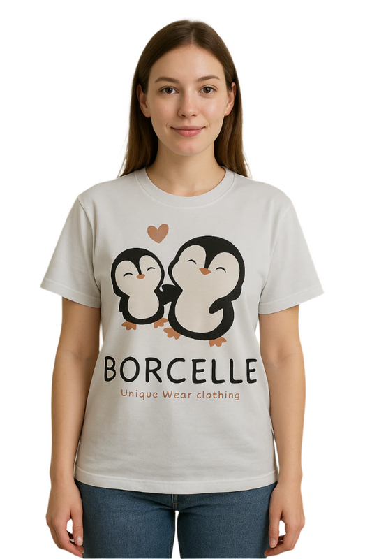 Unique wear Clothing - Cute Penguin Duo Half Sleeve T-Shirt - White Colour