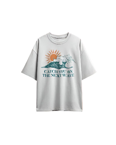 Unique Wear Clothing – Catch You on the Next Wave Oversized T-Shirt – White Colour