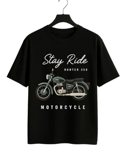 Unique wear Clothing - 
Stay Ride Hunter 350 Tee - Motorcycle Edition - Black Colour