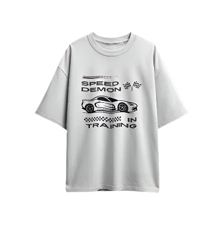 Unique Wear Clothing – Speed Demon in Training Oversized T-Shirt – White Colour