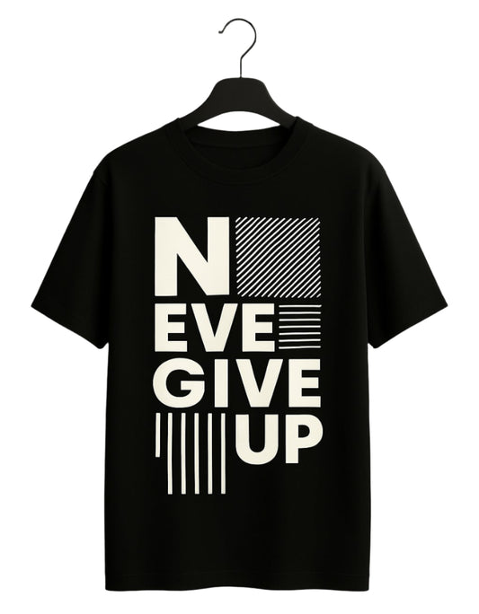 Unique wear Clothing - 
Never Give Up Motivational T-Shirt - Black Colour