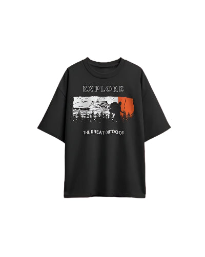 Unique Wear Clothing – Explore the Great Outdoor Oversized T-Shirt – Black Colour